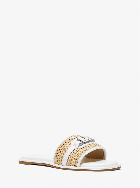 Női Michael Kors Ember Embellished Straw Slide Szandál NAT/OPTICWHT | HU1859OKG