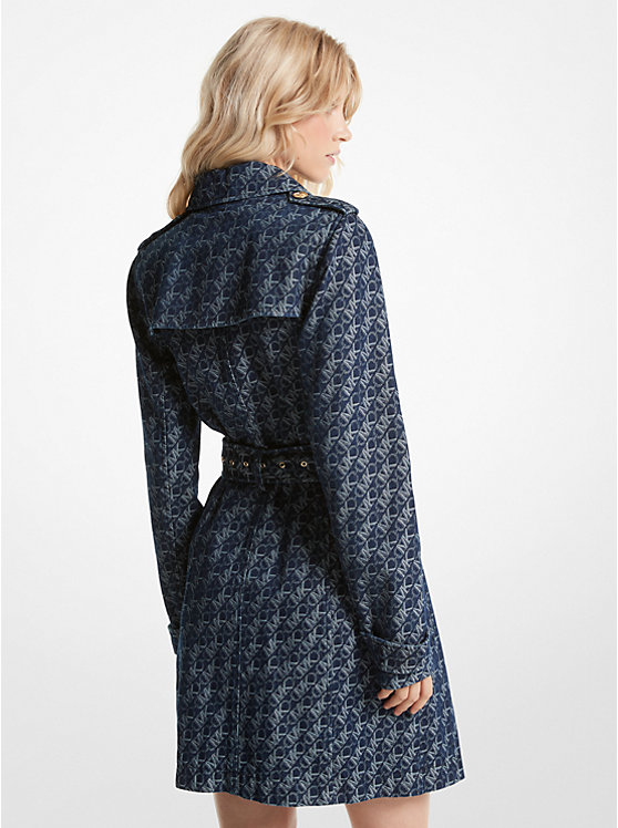 Női Michael Kors Empire Signature Logo Jacquard Denim Trench Coat Kabát RINSE | HU1365KOU