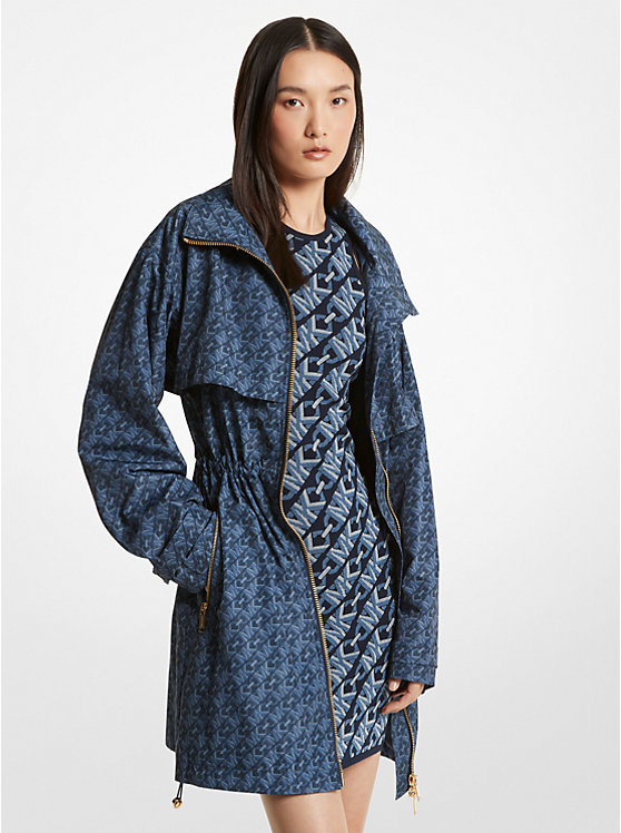 Női Michael Kors Empire Signature Logo Print Woven Anorak Kabát MIDNIGHTBLUE | HU1366LII