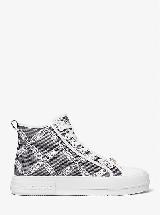 Női Michael Kors Evy Empire Logo Jacquard High-Top Sportcipő BLACK/WHITE | HU1981PJW