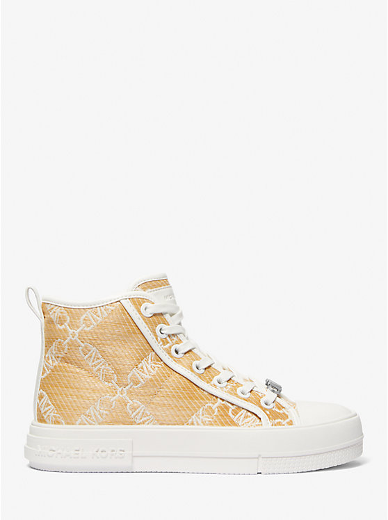 Női Michael Kors Evy Empire Logo Jacquard Straw High-Top Sportcipő NAT/OPTICWHT | HU1982AHE