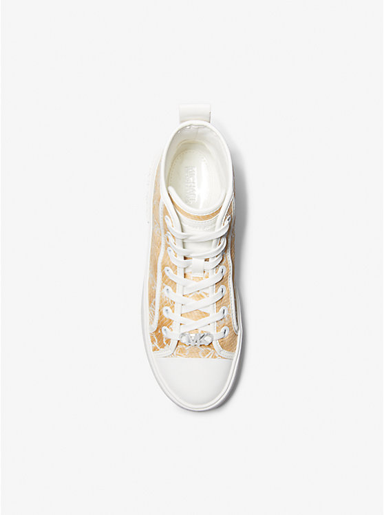 Női Michael Kors Evy Empire Logo Jacquard Straw High-Top Sportcipő NAT/OPTICWHT | HU1982AHE