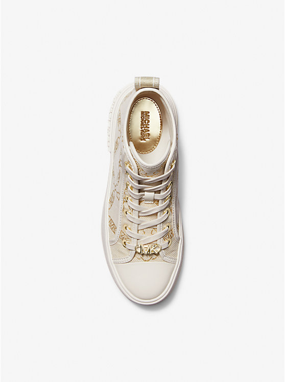 Női Michael Kors Evy Metallic Empire Logo Jacquard High-Top Sportcipő PALE GOLD/NATURAL | HU1986GSU