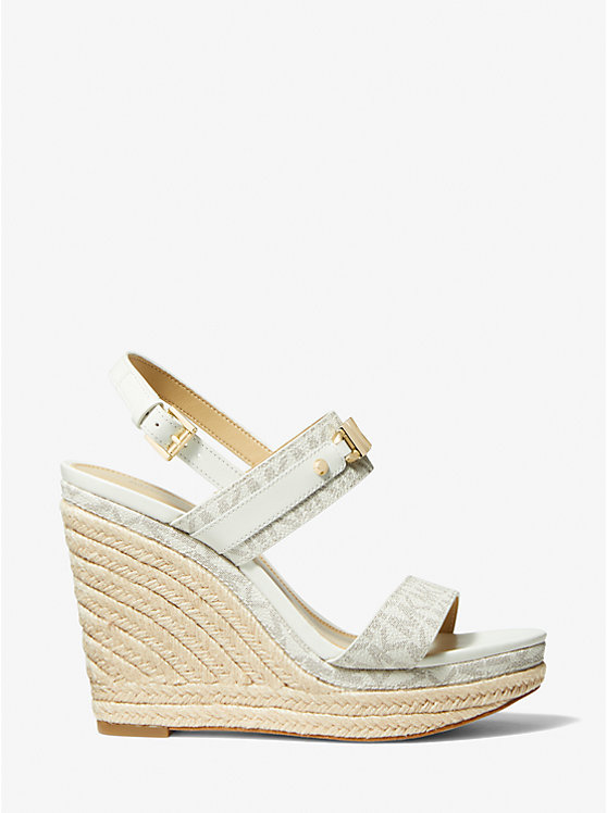 Női Michael Kors Farrah Signature Logo Wedge Szandál VANILLA | HU1863THU