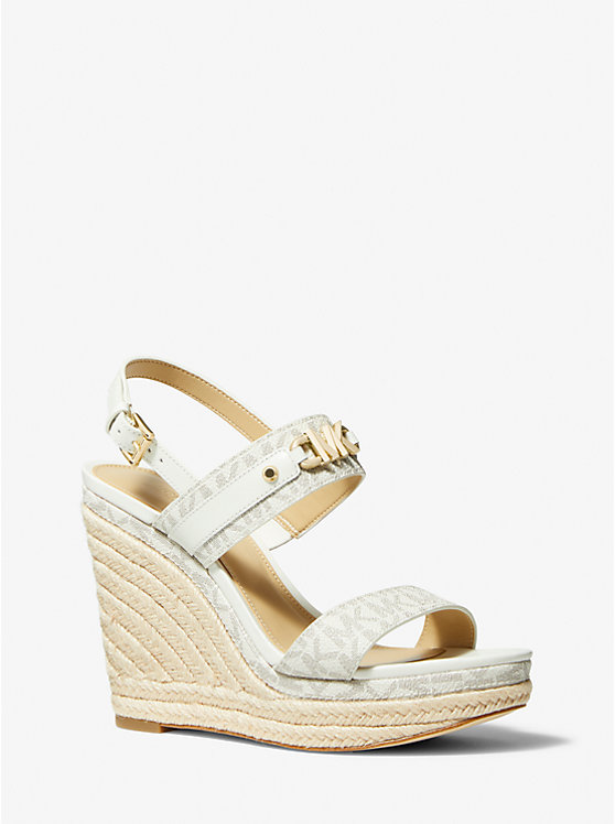 Női Michael Kors Farrah Signature Logo Wedge Szandál VANILLA | HU1863THU