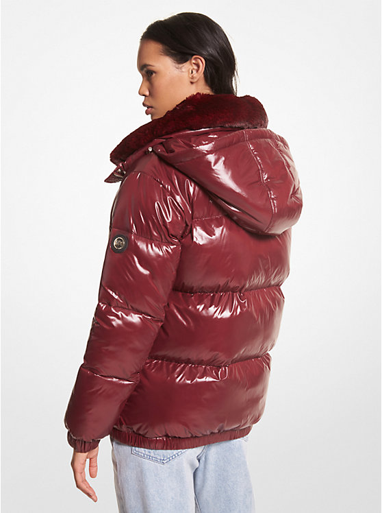 Női Michael Kors Faux Fur-Trim Quilted Nylon Puffer Kabát MERLOT | HU1373MQG