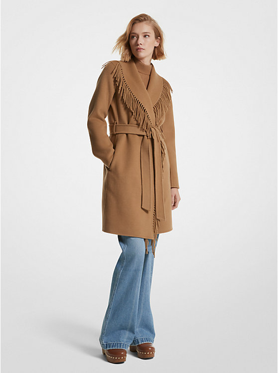 Női Michael Kors Fringe Wool Blend Belted Coat Kabát Sötét | HU1379XYX