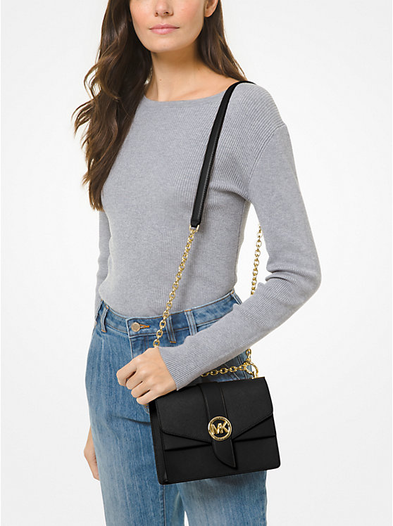 Női Michael Kors Greenwich Small Saffiano Leather Crossbody Táska Fekete | HU1087QMM