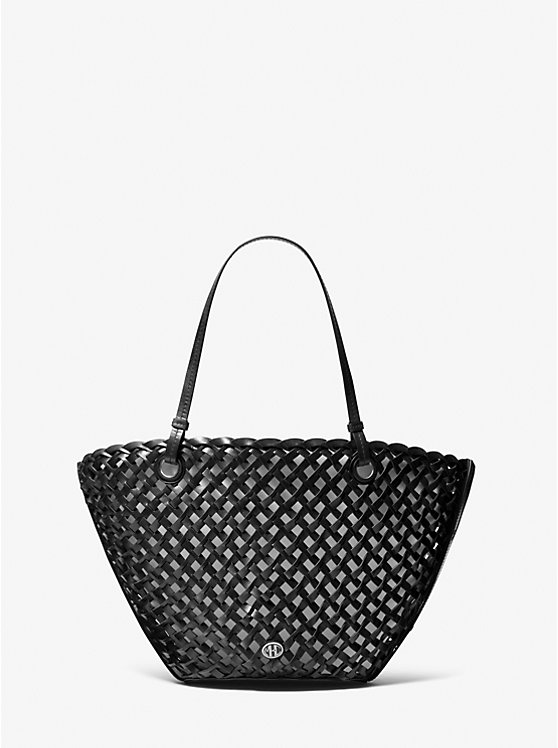 Női Michael Kors Isabella Medium Hand-Woven Leather Tote Fekete | HU1257FDU