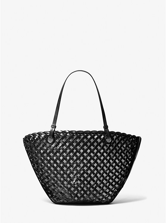 Női Michael Kors Isabella Medium Hand-Woven Leather Tote Fekete | HU1257FDU