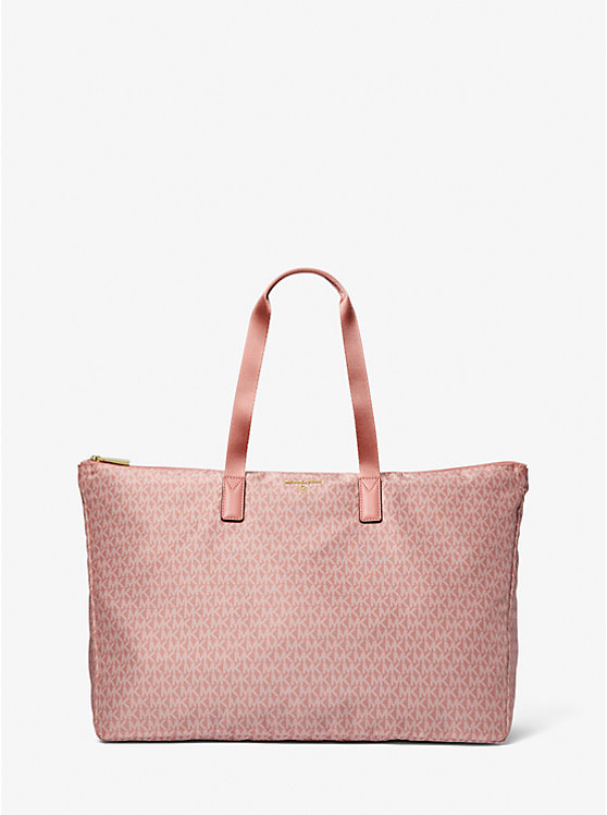 Női Michael Kors Jet Set Travel Large Signature Logo Print Woven Tote Rózsaszín | HU1258GSI