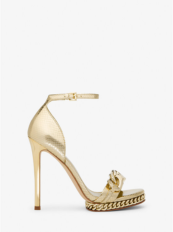 Női Michael Kors Jordyn Embellished Metallic Snake Embossed Leather Platform Szandál Arany | HU1891BEZ