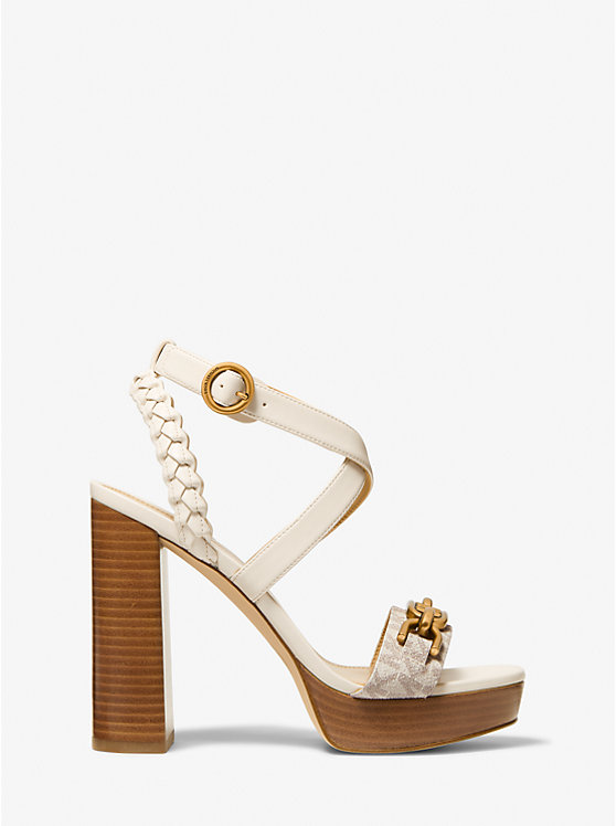 Női Michael Kors Kailey Embellished Logo and Leather Platform Szandál VANILLA | HU1897VRM