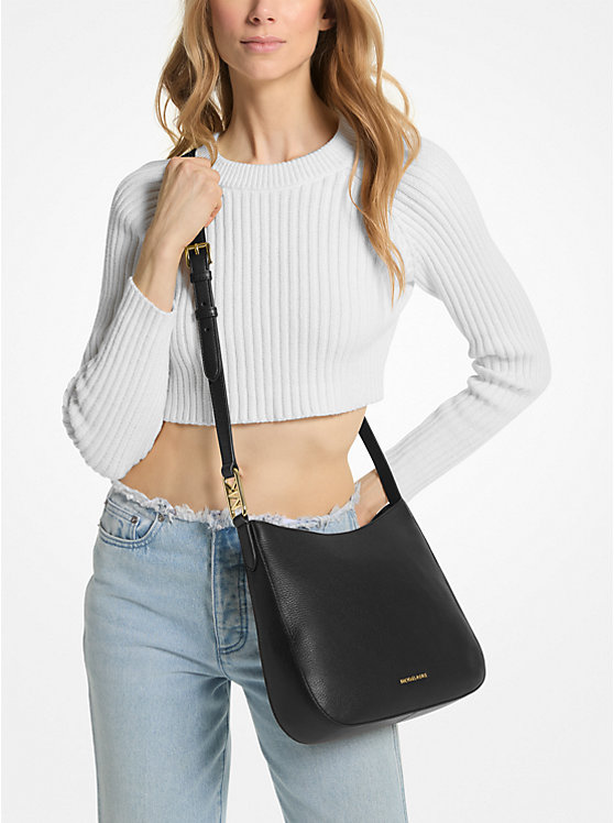 Női Michael Kors Kensington Large Pebbled Leather Crossbody Táska Fekete | HU1107ZUL