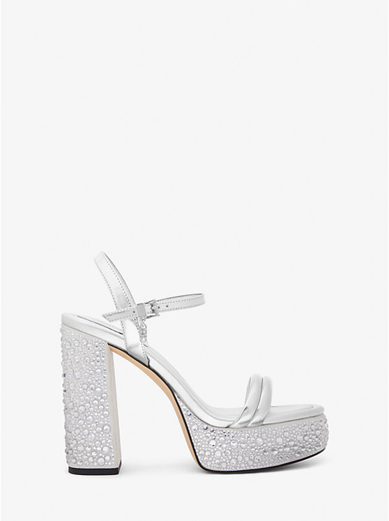 Női Michael Kors Laci Embellished Metallic Leather Platform Szandál Titán | HU1905GSU