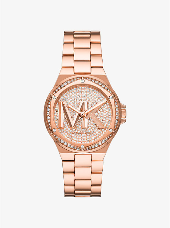 Női Michael Kors Lennox Pavé Logo Rose Gold-Tone Óra Rózsaszín Arany | HU1586CTS