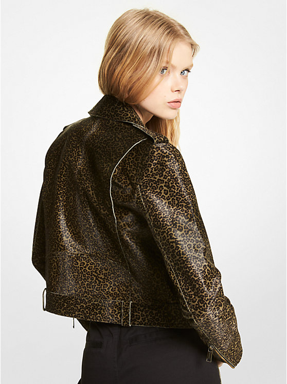 Női Michael Kors Leopard Print Calf Hair Moto Kabát Olivazöld | HU1384HAM