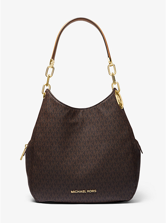 Női Michael Kors Lillie Large Logo Tote BRN/ACORN | HU1260JPP