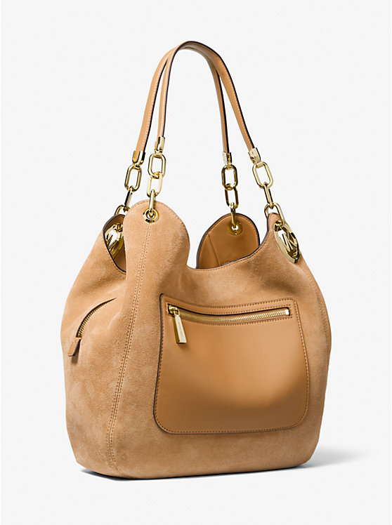 Női Michael Kors Lillie Large Suede Tote PALE PEANUT | HU1261KOA