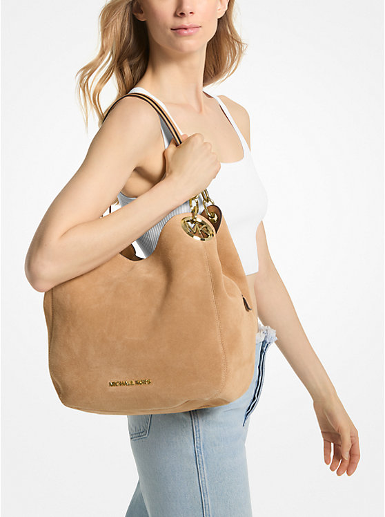 Női Michael Kors Lillie Large Suede Tote PALE PEANUT | HU1261KOA