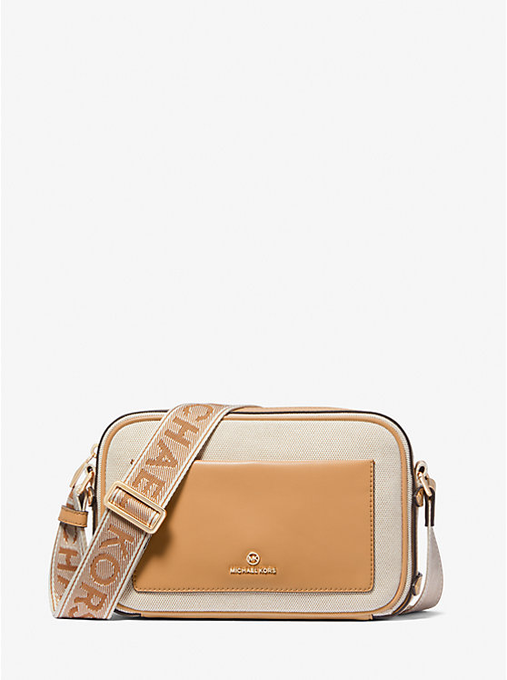 Női Michael Kors Maeve Large Canvas and Smooth Crossbody Táska PALE PEANUT | HU1112NWB