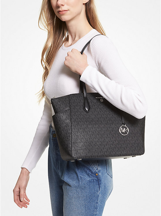 Női Michael Kors Marilyn Medium Logo Tote Fekete | HU1263ZUD