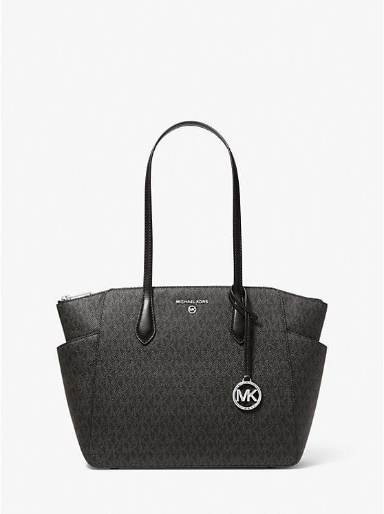 Női Michael Kors Marilyn Medium Logo Tote Fekete | HU1263ZUD