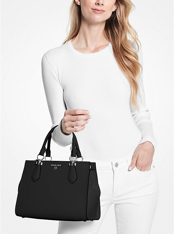 Női Michael Kors Marilyn Medium Saffiano Leather Satchel Crossbody Táska Fekete | HU1116BEQ