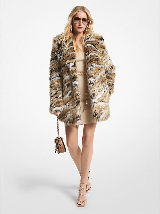 Női Michael Kors Metallic Tiger Jacquard Faux Fur Coat Kabát Khaki | HU1394YXO