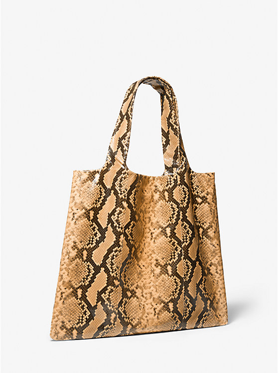 Női Michael Kors Monogramme Python Embossed Leather Tote WHEAT | HU1266VRH