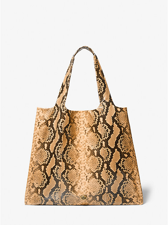 Női Michael Kors Monogramme Python Embossed Leather Tote WHEAT | HU1266VRH