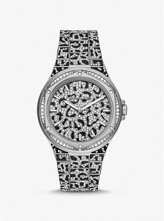 Női Michael Kors Oversized Lennox Animal Pavé Silver-Tone Óra Titán | HU1629CTQ