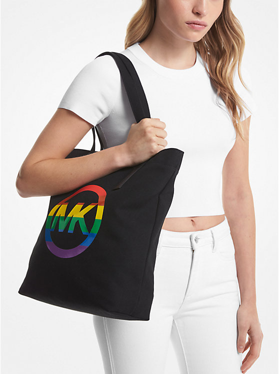 Női Michael Kors PRIDE Rainbow Logo Cotton Tote Fekete | HU1267BEJ