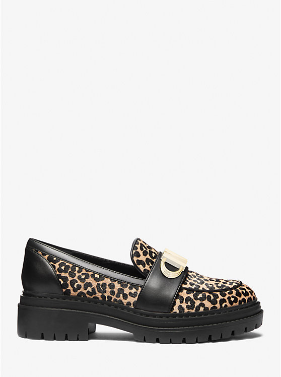 Női Michael Kors Parker Leopard Print Calf Hair Loafers Fekete | HU1713WNR