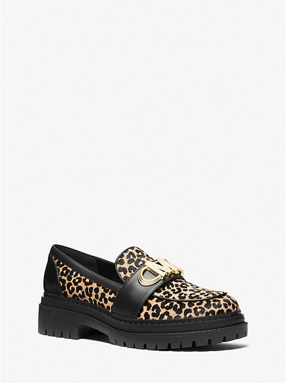 Női Michael Kors Parker Leopard Print Calf Hair Loafers Fekete | HU1713WNR