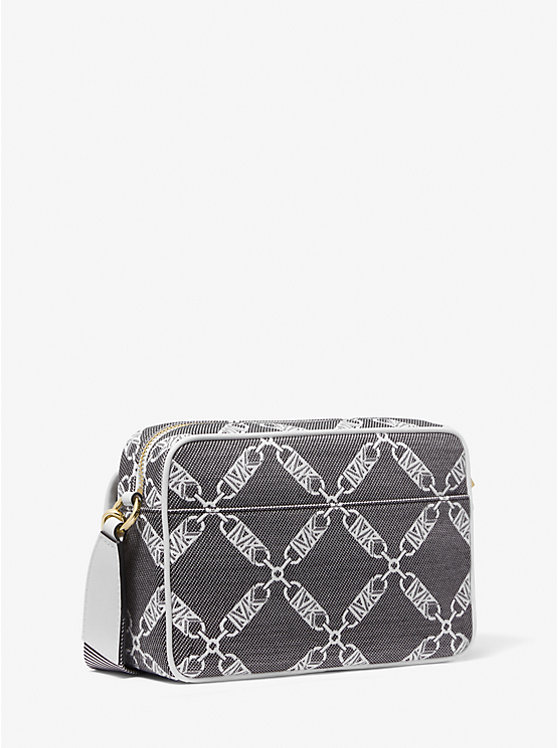 Női Michael Kors Parker Medium Empire Logo Jacquard Crossbody Táska BLACK/WHITE | HU1127DFS