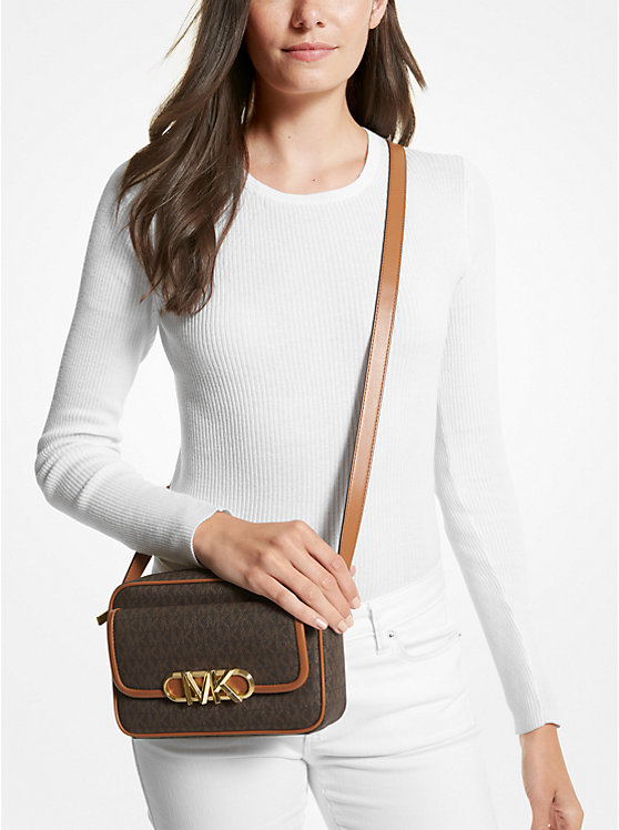 Női Michael Kors Parker Medium Logo Crossbody Táska BRN/ACORN | HU1129AHF