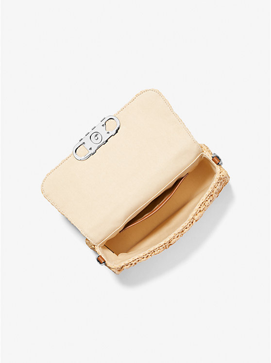 Női Michael Kors Parker Medium Woven Straw Válltáska NATURAL/LUGGAGE | HU1230FDU