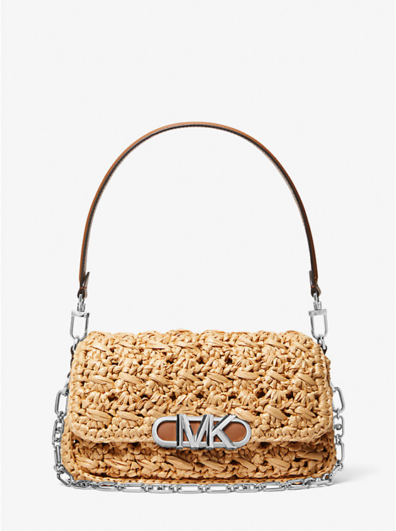 Női Michael Kors Parker Medium Woven Straw Válltáska NATURAL/LUGGAGE | HU1230FDU