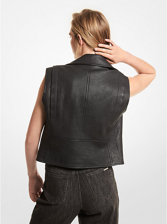 Női Michael Kors Pebbled Leather Moto Vest Kabát Fekete | HU1398WND