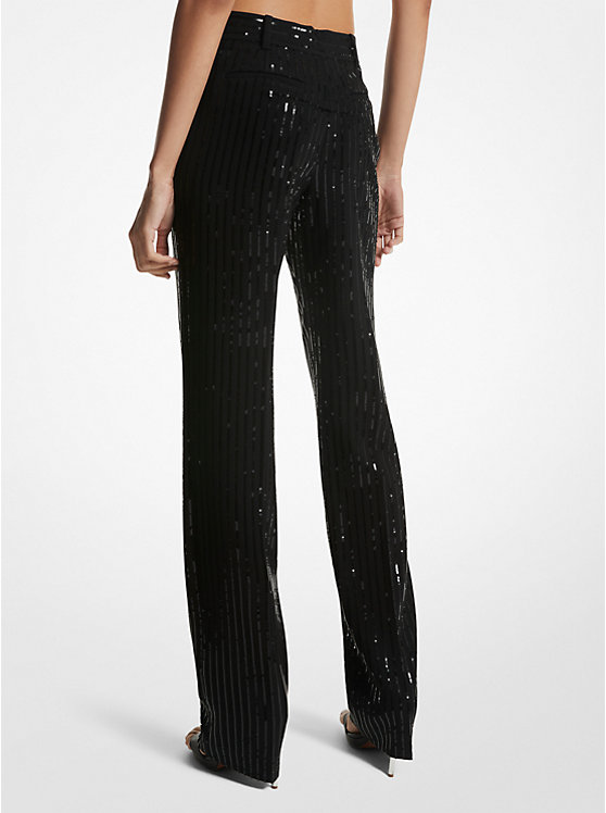 Női Michael Kors Pinstripe Sequined Crepe Straight-Leg Nadrág Fekete | HU1438FDM