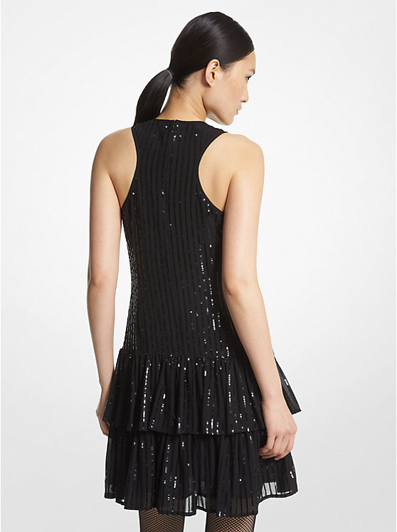 Női Michael Kors Pinstripe Sequined Georgette Halter Ruha Fekete | HU1313KOO