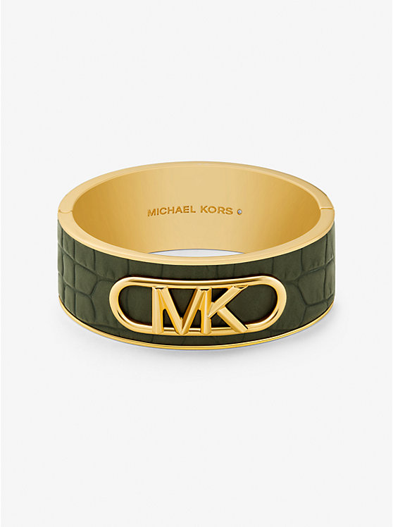 Női Michael Kors Precious Metal-Plated Brass and Crocodile Embossed Empire Logo Merev Karperec Zöld | HU1498YXT