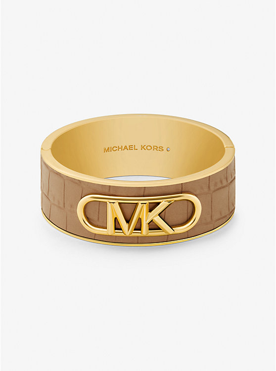 Női Michael Kors Precious Metal-Plated Brass and Crocodile Embossed Empire Logo Merev Karperec Bézs | HU1499TCY