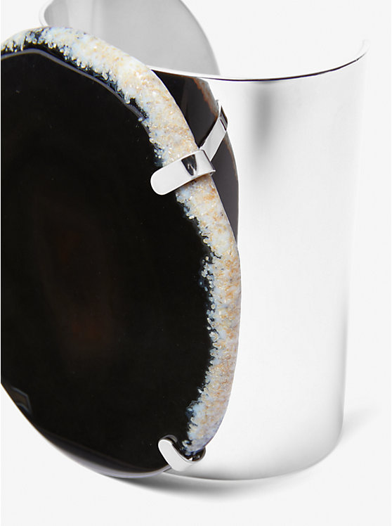 Női Michael Kors Precious Metal-Plated Brass and Agate Cuff Karkötő BLACK/SILVER | HU1518GSN