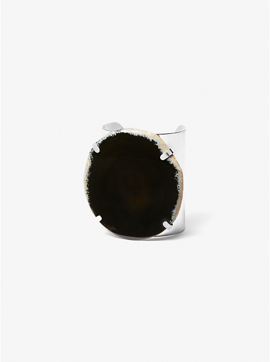 Női Michael Kors Precious Metal-Plated Brass and Agate Cuff Karkötő BLACK/SILVER | HU1518GSN