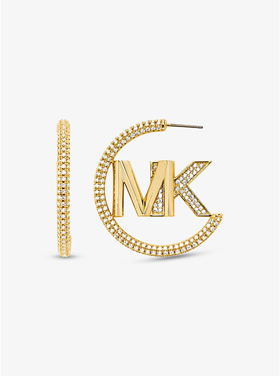 Női Michael Kors Precious Metal-Plated Brass Pavé Logo Hoop Fülbevalók Arany | HU1545AHN