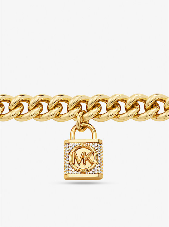 Női Michael Kors Precious Metal-Plated Brass Pavé Lock Curb Link Nyaklánc Arany | HU1564OKJ