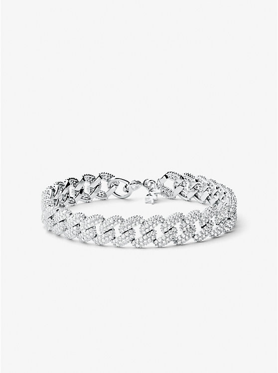 Női Michael Kors Precious Metal-Plated Sterling Silver Pavé Curb Link Karkötő Titán | HU1533VRD