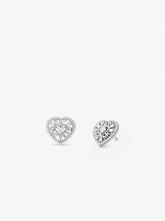 Női Michael Kors Precious Metal-Plated Sterling Silver Pavé Heart Stud Fülbevalók Titán | HU1549UZW